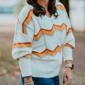 FCT With Love Yellow Chevron Cropped Sweater Medium (5936)